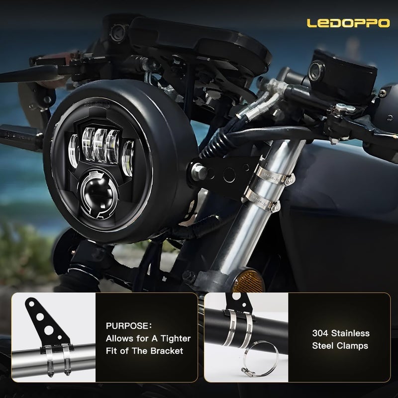 LEDOPPO Motorcycle Headlight Brackets With Clamps Fit Cafe Racer,Chopper,Bobber,Street Tracker,Scrambler Motorcycle with 27mm to 70mm O.D. Fork,7",5.75",5-3/4" Side Fork Mount Headlight Bracket - Image 2